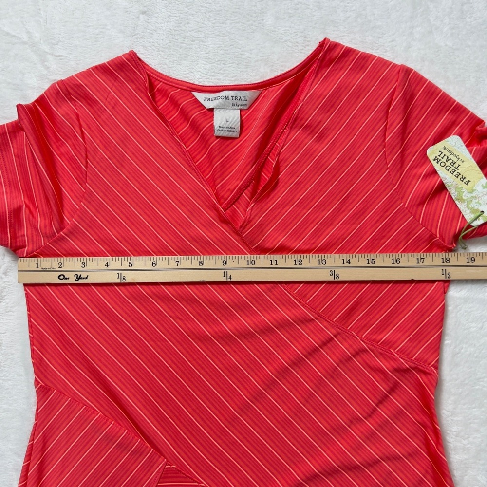 Freedom Trail V-Neck Short Sleeve Dress Women L Red Striped Activewear Athletic - Picture 7 of 11